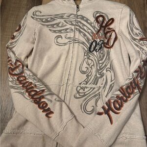 Harley-Davidson Cream Hoodie with Gray Details